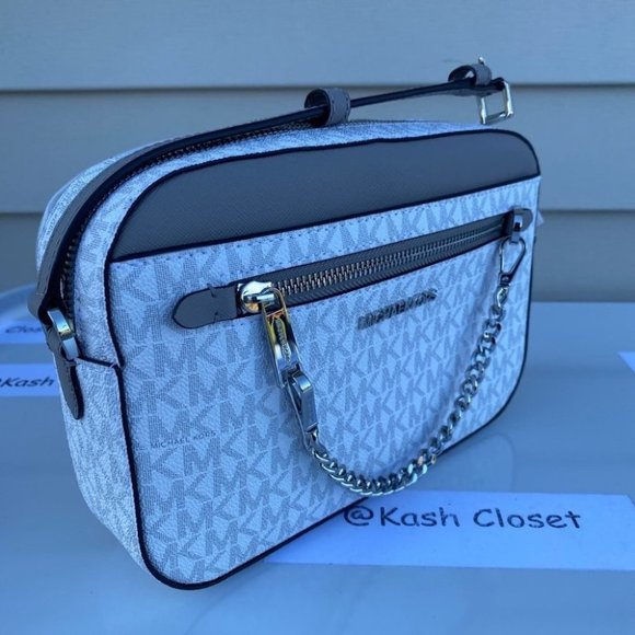 Michael Kors Chain Crossbody Purse Jet set Item Large EW Zip Bright White - Picture 1 of 8